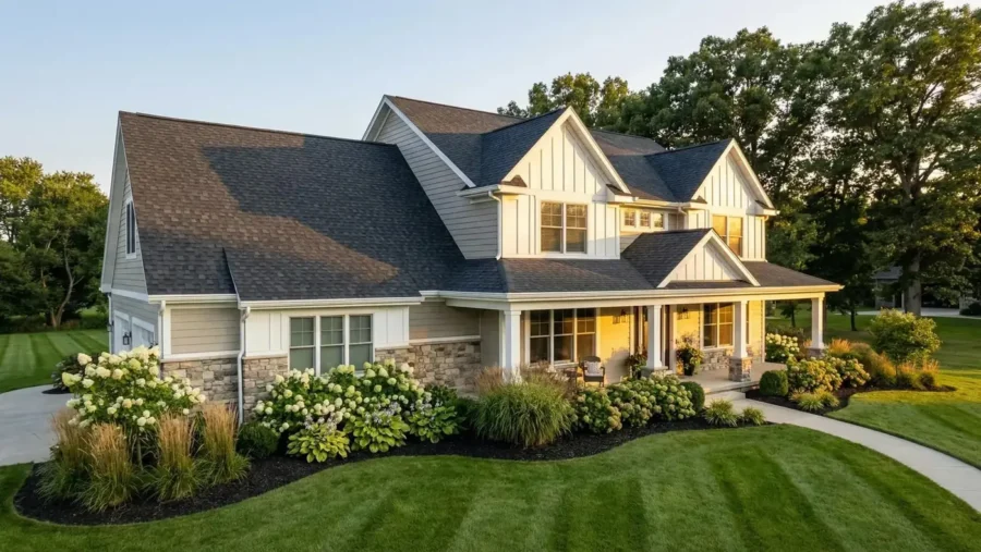 Finished home with a new shingle roof
