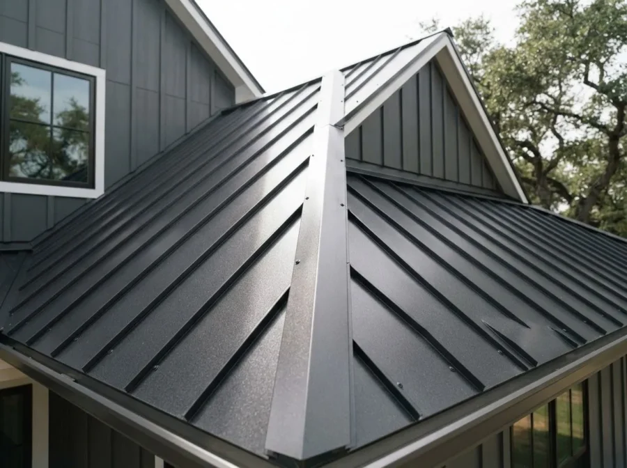 Standing seam metal roof on a modern home