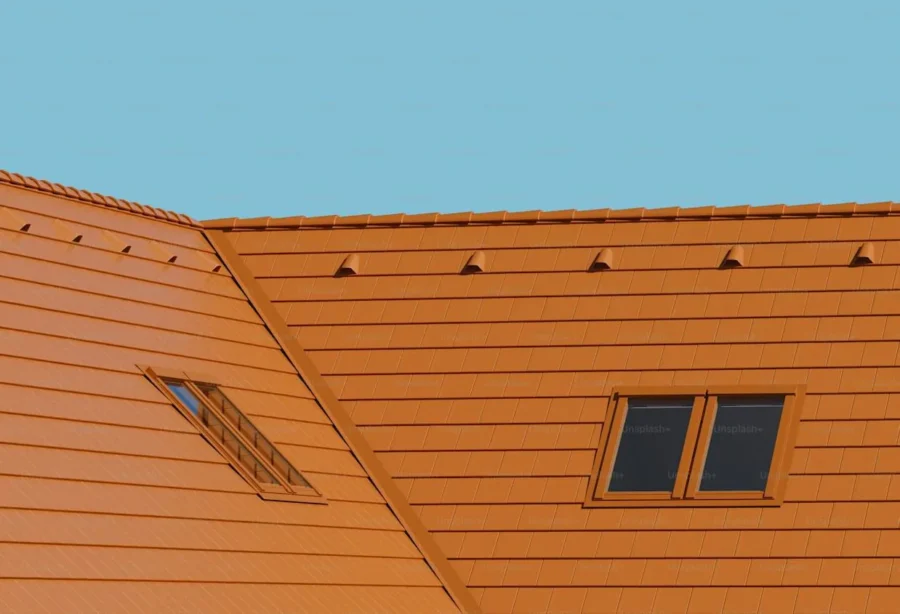 Orange tile roof with skylights