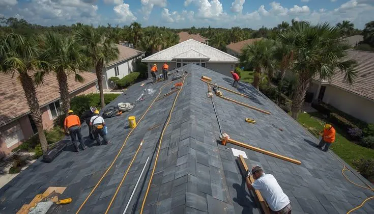 Crew removing an old roof on a residential home